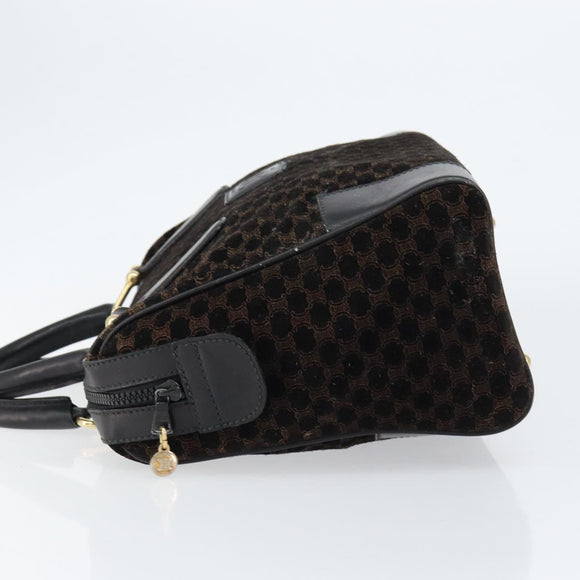 CELINE Macadam Canvas Handtas Suède Zwart Goud Auth ep11623