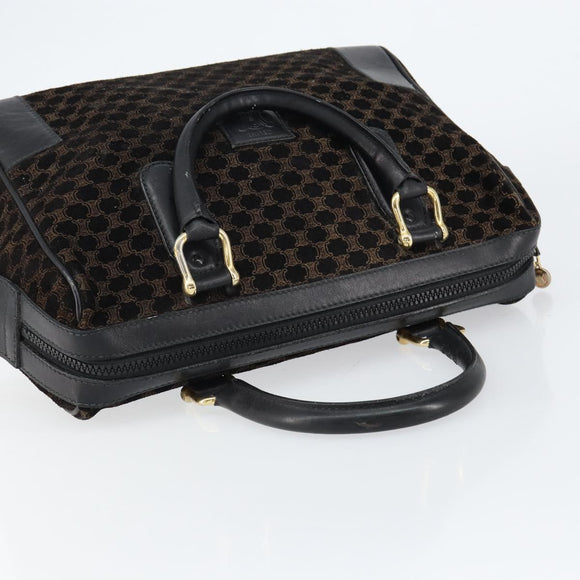 CELINE Macadam Canvas Handtas Suède Zwart Goud Auth ep11623