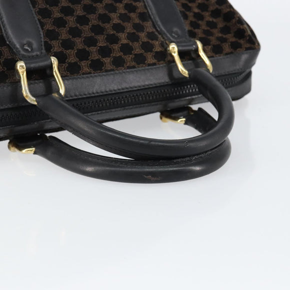CELINE Macadam Canvas Handtas Suède Zwart Goud Auth ep11623