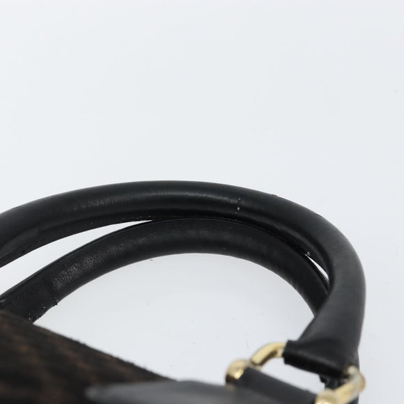 CELINE Macadam Canvas Handtas Suède Zwart Goud Auth ep11623