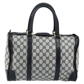 GUCCI GG Supreme Boston Bag PVC Navy Gold Auth ep11627 - 0