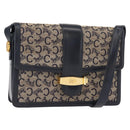 CELINE C Sulky Shoulder Bag Canvas Leather Navy Gold Auth ep11628-1