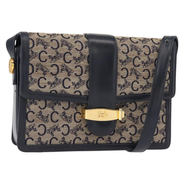 CELINE C Sulky Shoulder Bag Canvas Leather Navy Gold Auth ep11628
