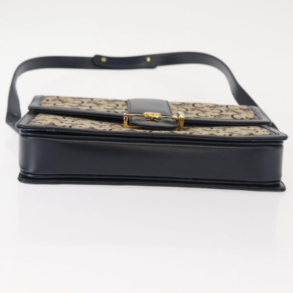 CELINE C Sulky Shoulder Bag Canvas Leather Navy Gold Auth ep11628