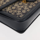CELINE C Sulky Shoulder Bag Canvas Leather Navy Gold Auth ep11628-11
