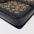 CELINE C Sulky Shoulder Bag Canvas Leather Navy Gold Auth ep11628-12