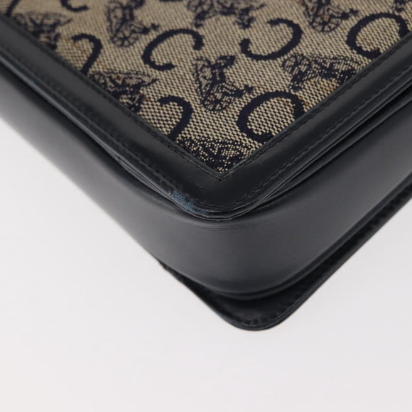 CELINE C Sulky Shoulder Bag Canvas Leather Navy Gold Auth ep11628