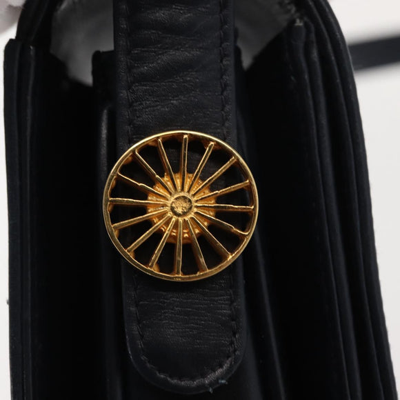 CELINE C Sulky Shoulder Bag Canvas Leather Navy Gold Auth ep11628