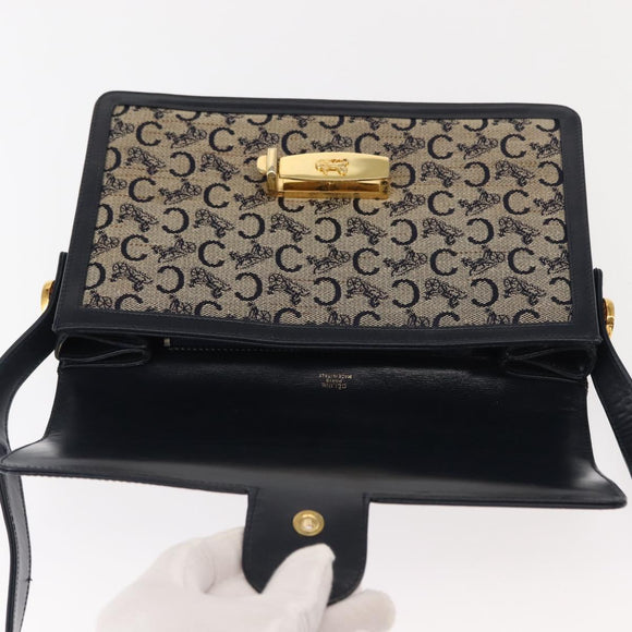CELINE C Sulky Shoulder Bag Canvas Leather Navy Gold Auth ep11628