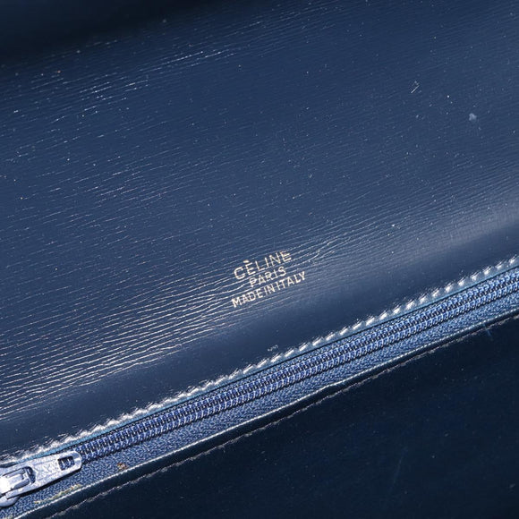 CELINE C Sulky Shoulder Bag Canvas Leather Navy Gold Auth ep11628