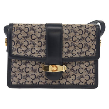 CELINE C Sulky Shoulder Bag Canvas Leather Navy Gold Auth ep11628 - 0