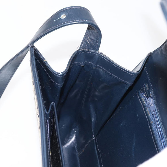 CELINE C Sulky Shoulder Bag Canvas Leather Navy Gold Auth ep11628