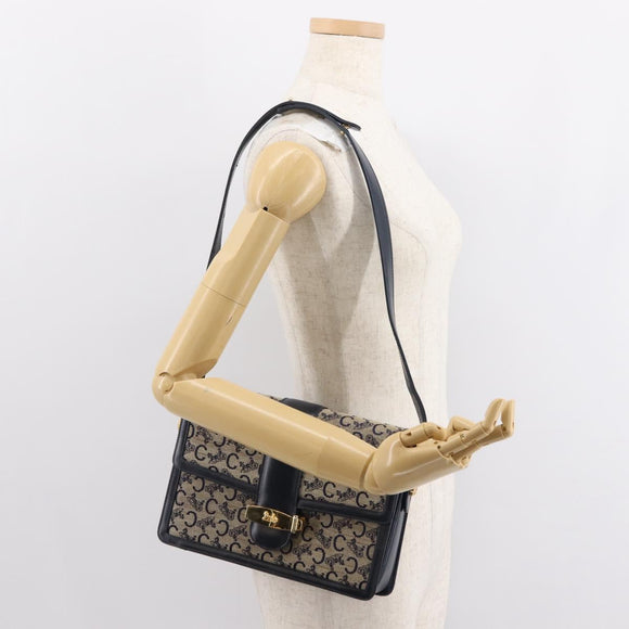 CELINE C Sulky Shoulder Bag Canvas Leather Navy Gold Auth ep11628