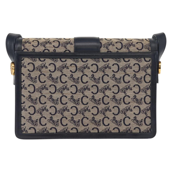 CELINE C Sulky Shoulder Bag Canvas Leather Navy Gold Auth ep11628