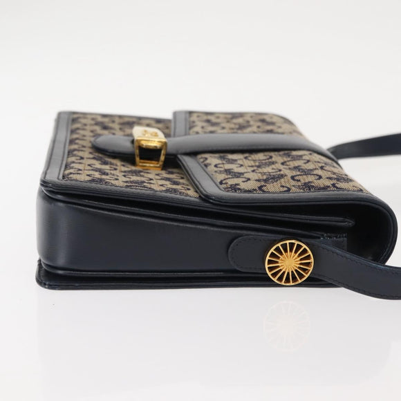 CELINE C Sulky Shoulder Bag Canvas Leather Navy Gold Auth ep11628