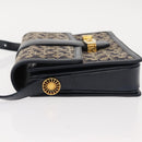 CELINE C Sulky Shoulder Bag Canvas Leather Navy Gold Auth ep11628-6