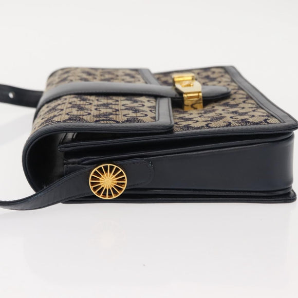 CELINE C Sulky Shoulder Bag Canvas Leather Navy Gold Auth ep11628
