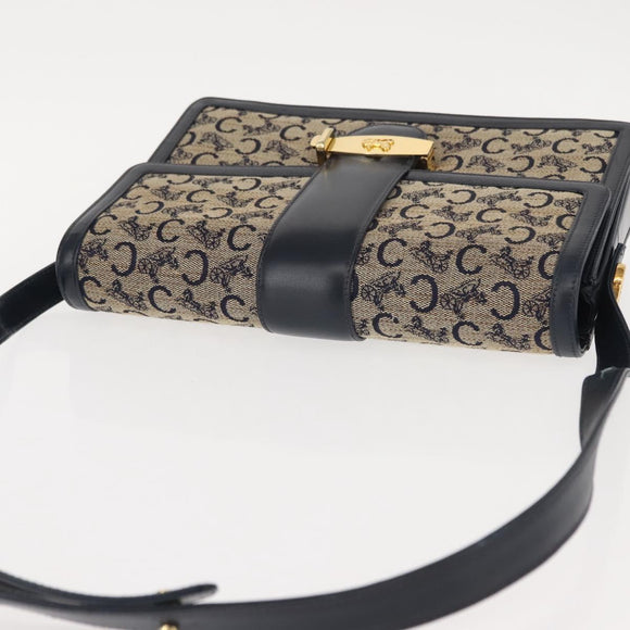CELINE C Sulky Shoulder Bag Canvas Leather Navy Gold Auth ep11628
