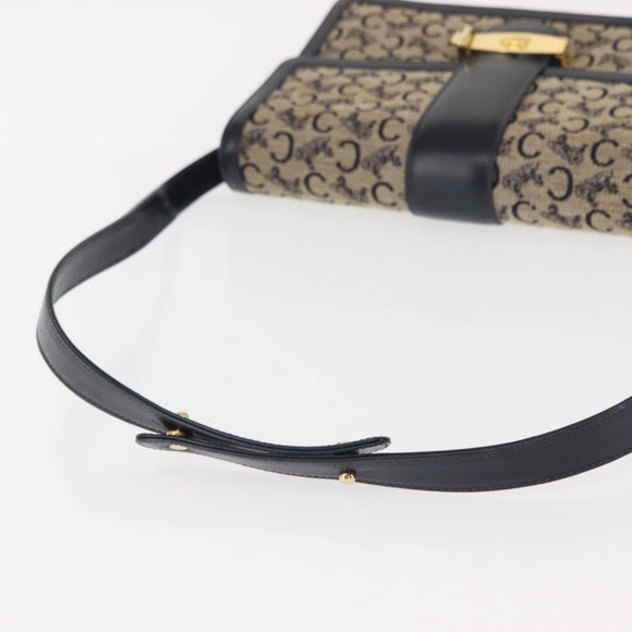 CELINE C Sulky Shoulder Bag Canvas Leather Navy Gold Auth ep11628