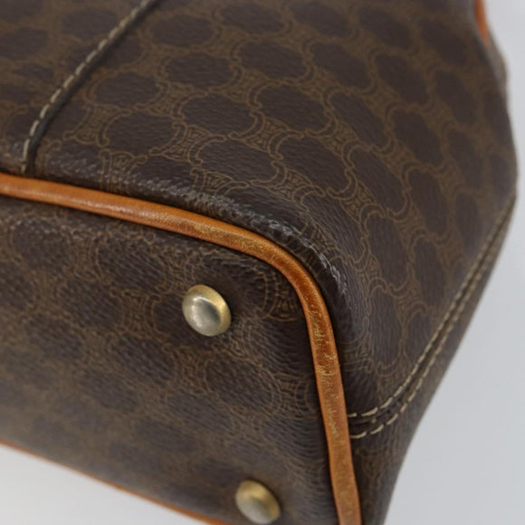 CELINE Macadam Canvas Hand Bag PVC Leather Brown Gold Auth ep11630