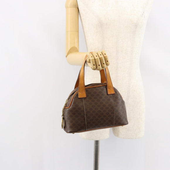 CELINE Macadam Canvas Hand Bag PVC Leather Brown Gold Auth ep11630