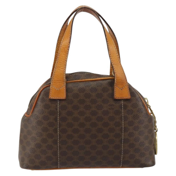 CELINE Macadam Canvas Hand Bag PVC Leather Brown Gold Auth ep11630