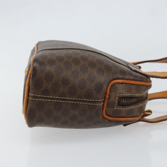 CELINE Macadam Canvas Hand Bag PVC Leather Brown Gold Auth ep11630