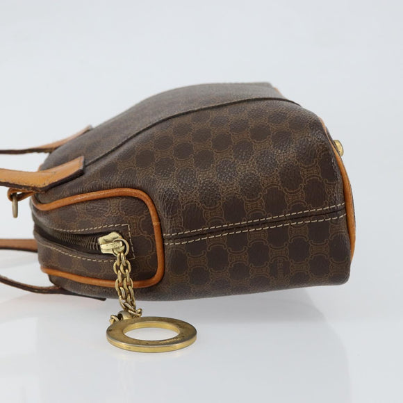 CELINE Macadam Canvas Hand Bag PVC Leather Brown Gold Auth ep11630