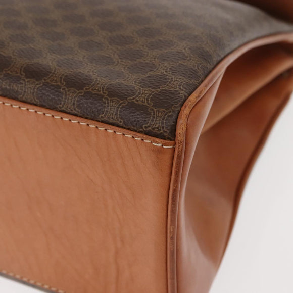 CELINE Macadam Canvas Hand Bag PVC Leather Brown Gold Auth ep11633
