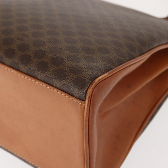 CELINE Macadam Canvas Handtasche PVC Leder Braun Gold Auth ep11633