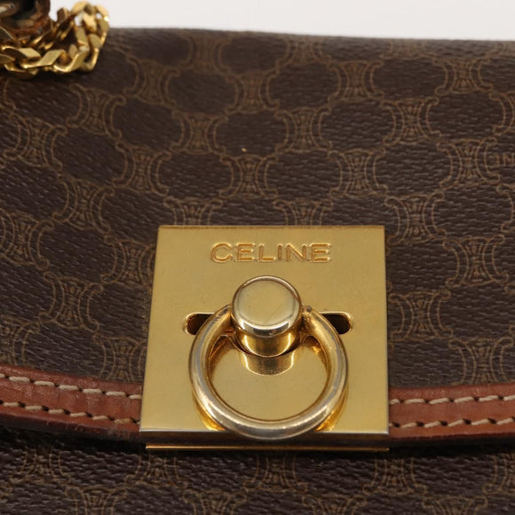 CELINE Macadam Canvas Handtasche PVC Leder Braun Gold Auth ep11633