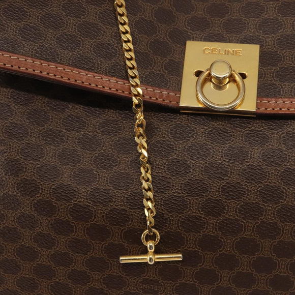 CELINE Macadam Canvas Hand Bag PVC Leather Brown Gold Auth ep11633