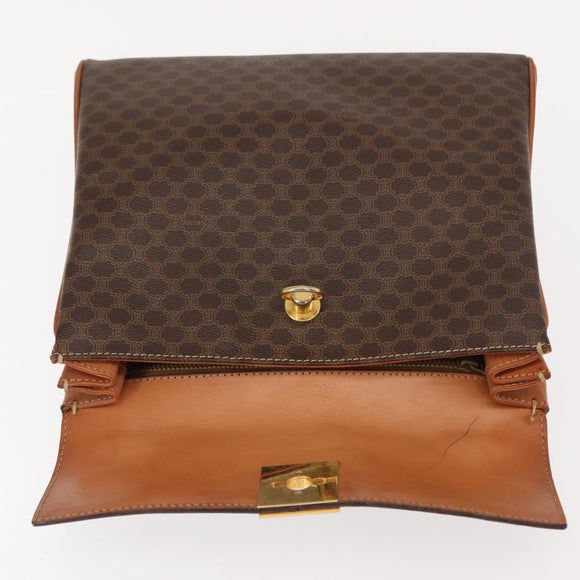 CELINE Macadam Canvas Hand Bag PVC Leather Brown Gold Auth ep11633