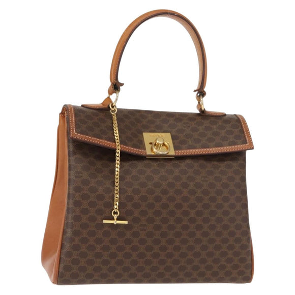 CELINE Macadam Canvas Handtasche PVC Leder Braun Gold Auth ep11633