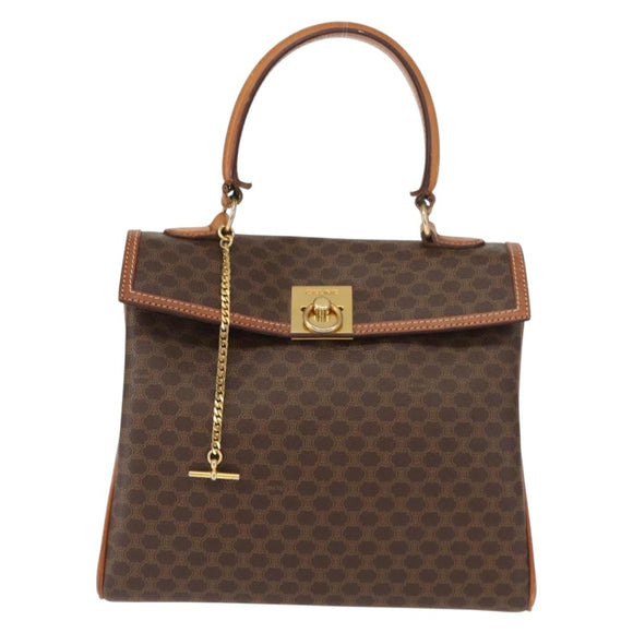 CELINE Macadam Canvas Hand Bag PVC Leather Brown Gold Auth ep11633