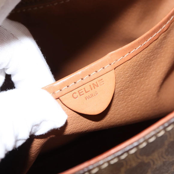 CELINE Macadam Canvas Hand Bag PVC Leather Brown Gold Auth ep11633