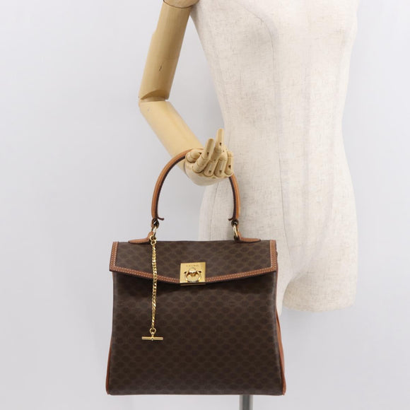 CELINE Macadam Canvas Hand Bag PVC Leather Brown Gold Auth ep11633