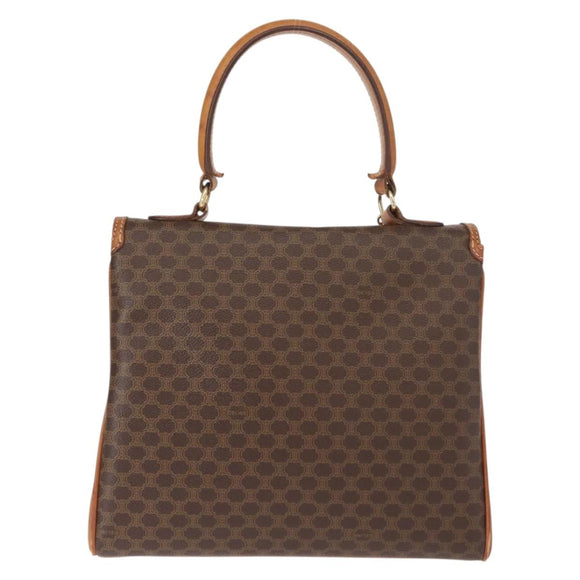 CELINE Macadam Canvas Hand Bag PVC Leather Brown Gold Auth ep11633