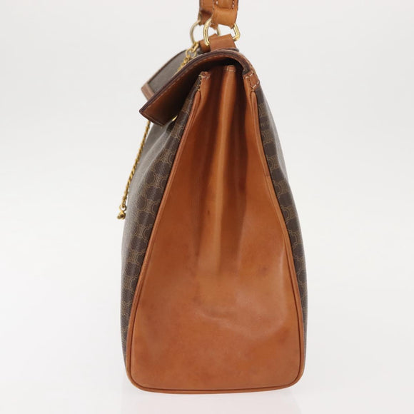 CELINE Macadam Canvas Hand Bag PVC Leather Brown Gold Auth ep11633