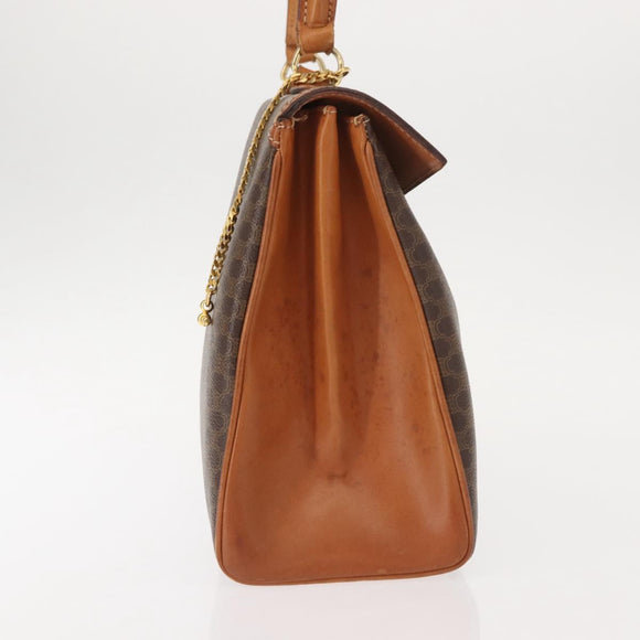 CELINE Macadam Canvas Hand Bag PVC Leather Brown Gold Auth ep11633