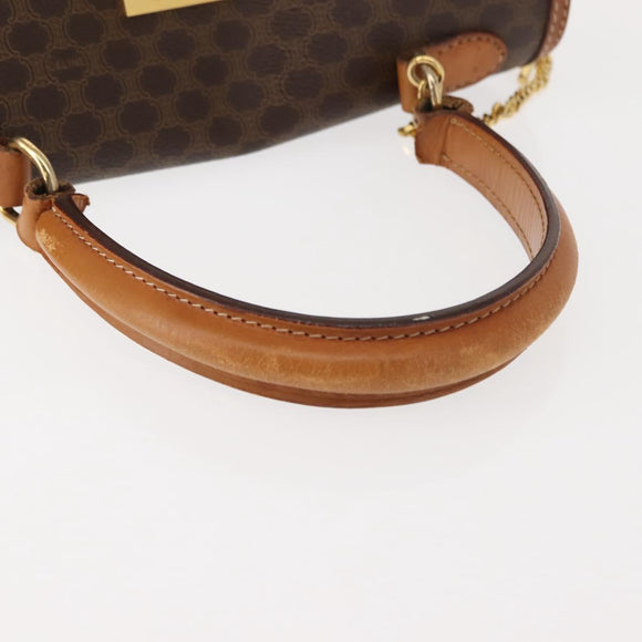 CELINE Macadam Canvas Handtasche PVC Leder Braun Gold Auth ep11633