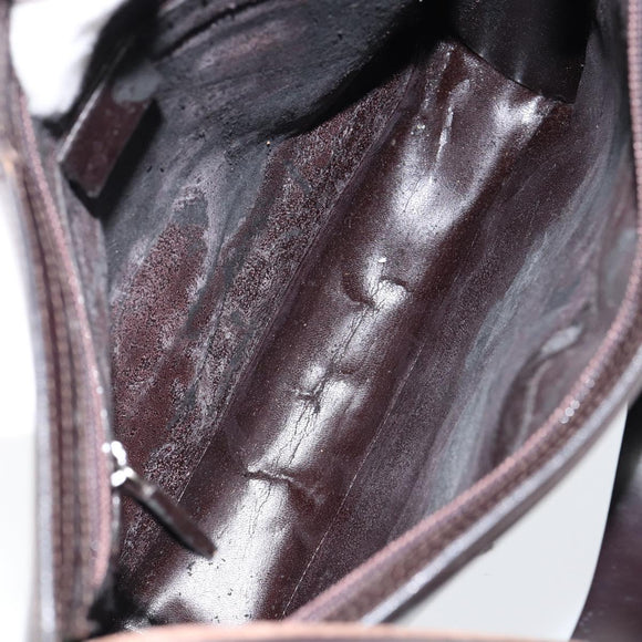 GUCCI Shoulder Bag Leather Brown Silver Auth ep11636
