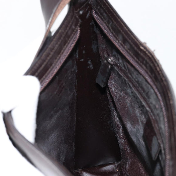 GUCCI Shoulder Bag Leather Brown Silver Auth ep11636