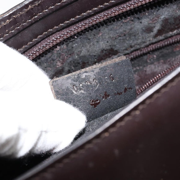 GUCCI Shoulder Bag Leather Brown Silver Auth ep11636