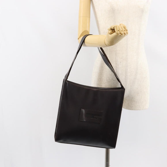 GUCCI Shoulder Bag Leather Brown Silver Auth ep11636