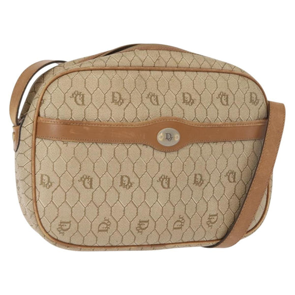 Christian Dior Honeycomb Canvas Chain Shoulder Bag PVC Beige Gold Auth ep11637