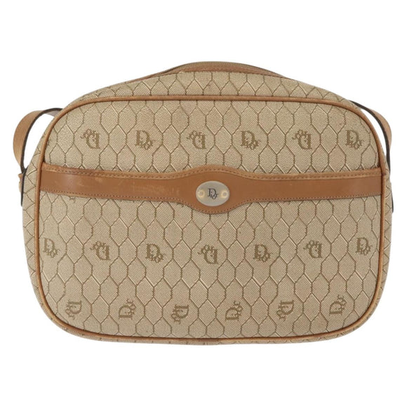Christian Dior Honeycomb Canvas Chain Shoulder Bag PVC Beige Gold Auth ep11637