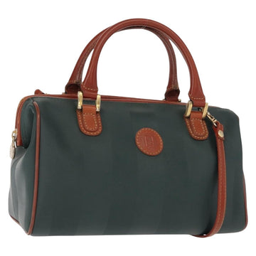 FENDI Pecan Canvas Hand Bag PVC 2way Black Brown gold Auth ep11638