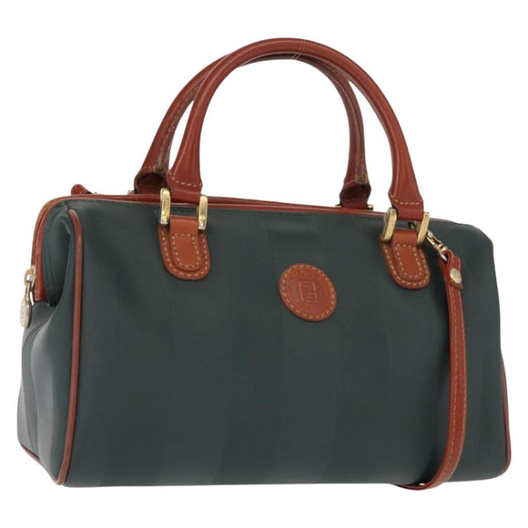 FENDI Pecan Canvas Hand Bag PVC 2way Black Brown gold Auth ep11638