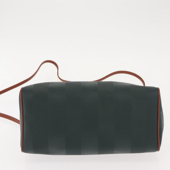 FENDI Pecan Canvas Hand Bag PVC 2way Black Brown gold Auth ep11638